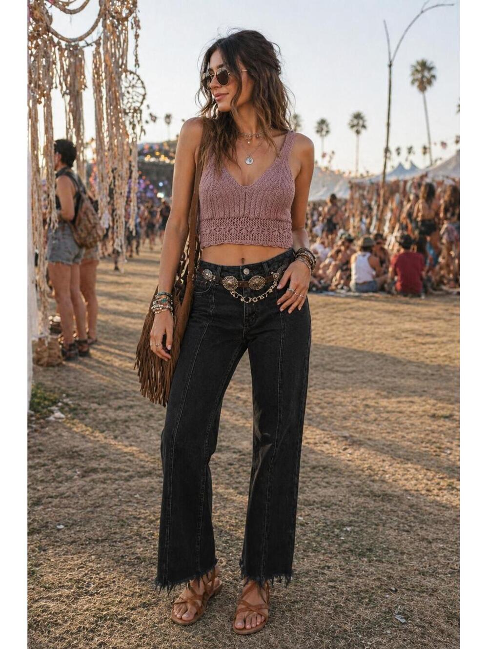 Hollister Crochet Knit Crop Top with Adjustable Straps